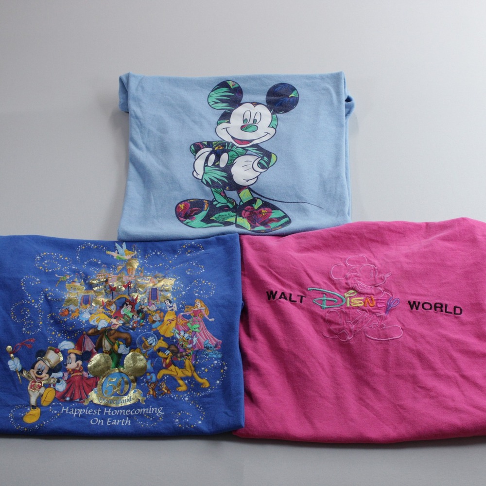 Disney Graphics T-Shirt Lot of 3 XL Disneyland 50th WDW Mickey Mouse Blue Pink